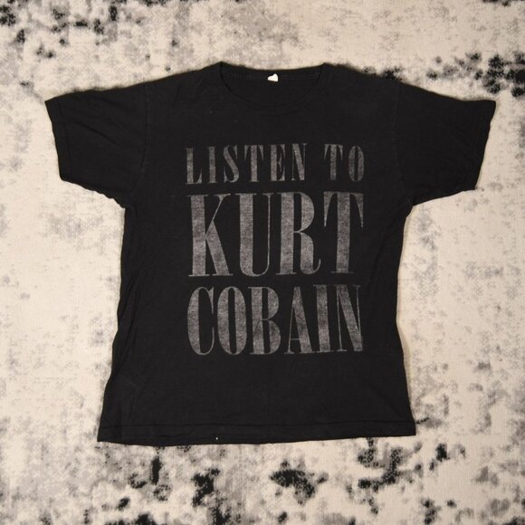 Y2K Nirvana Listen To Kurt Cobain Graphic Band T-Shirt - Picture 1 of 3